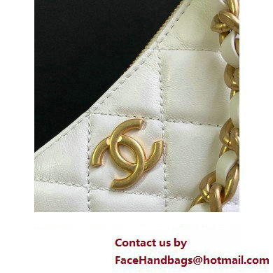 chanel White Shiny Crumpled Lambskin  &  Gold-Tone Metal Clutch with Chain AP3487 2023